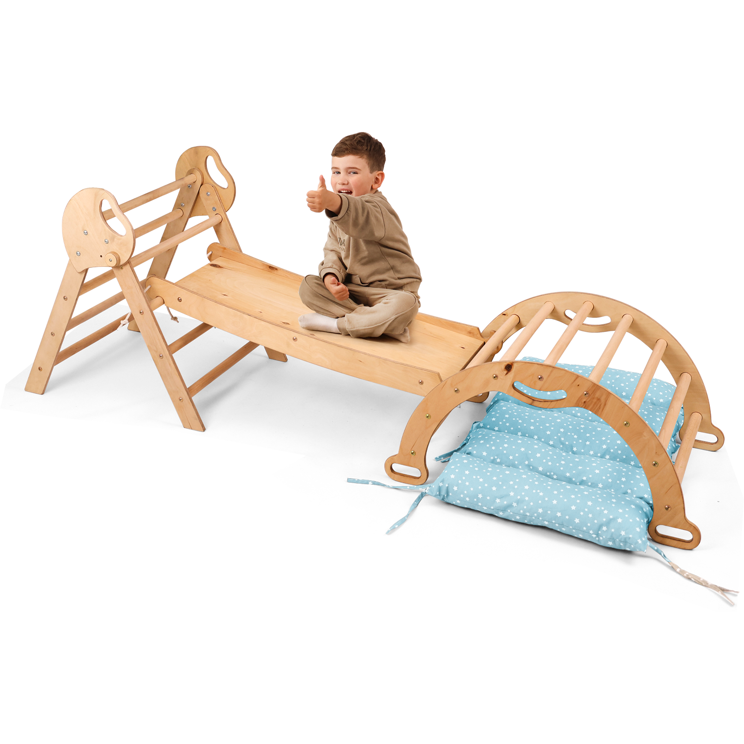 Montessori 4in1 Kletterdreieck für Babys: Pikler-Dreieck, Kletterbogen, Rutschbrett und Kissen für Kleinkinder (1–3 Jahre)-6