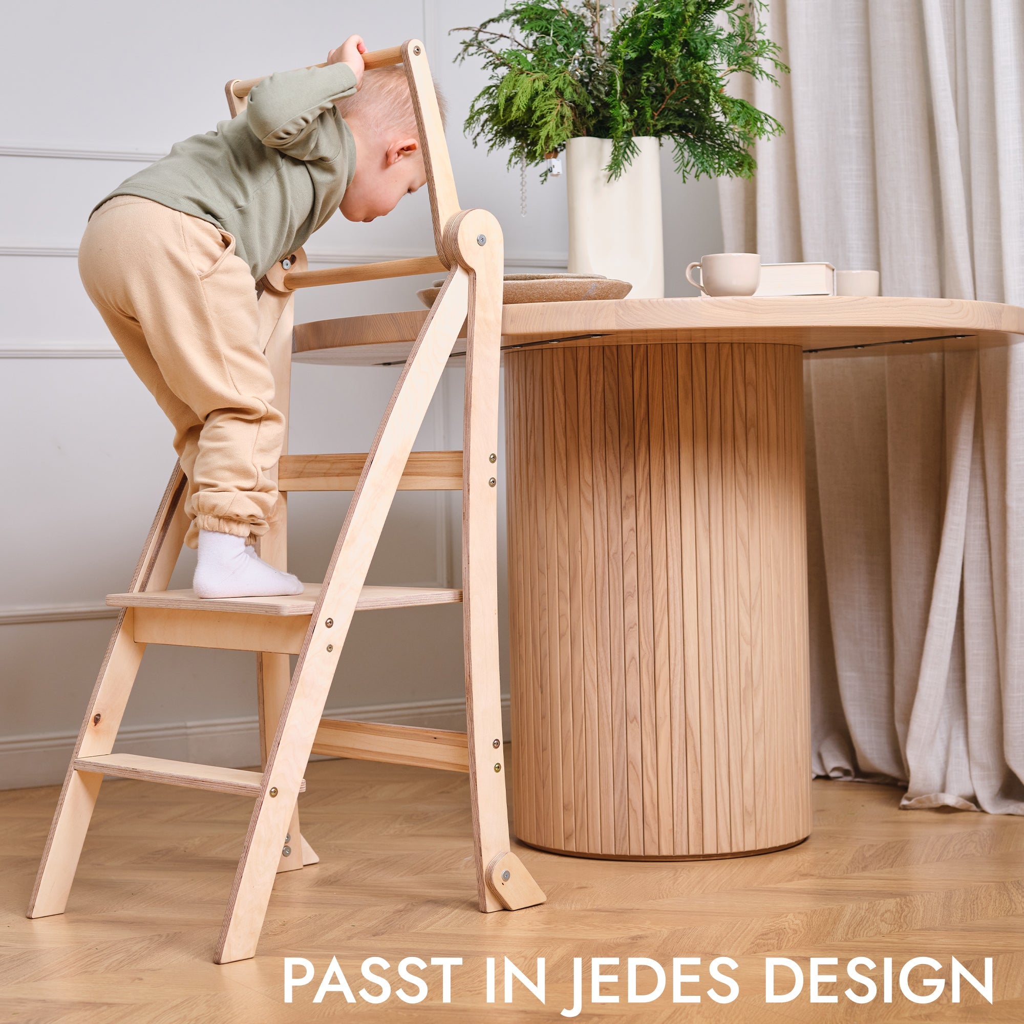 Holz Lernleiter Montessori: Hocker für Kinder - Beige-3
